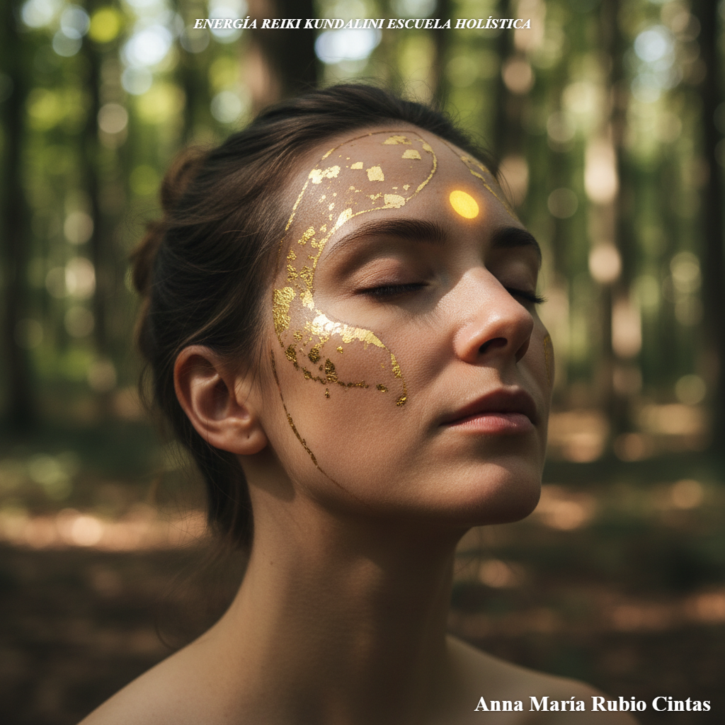 Ilustración sobre la glándula pineal y el tercer ojo en desarrollo personal y Reiki Kundalini